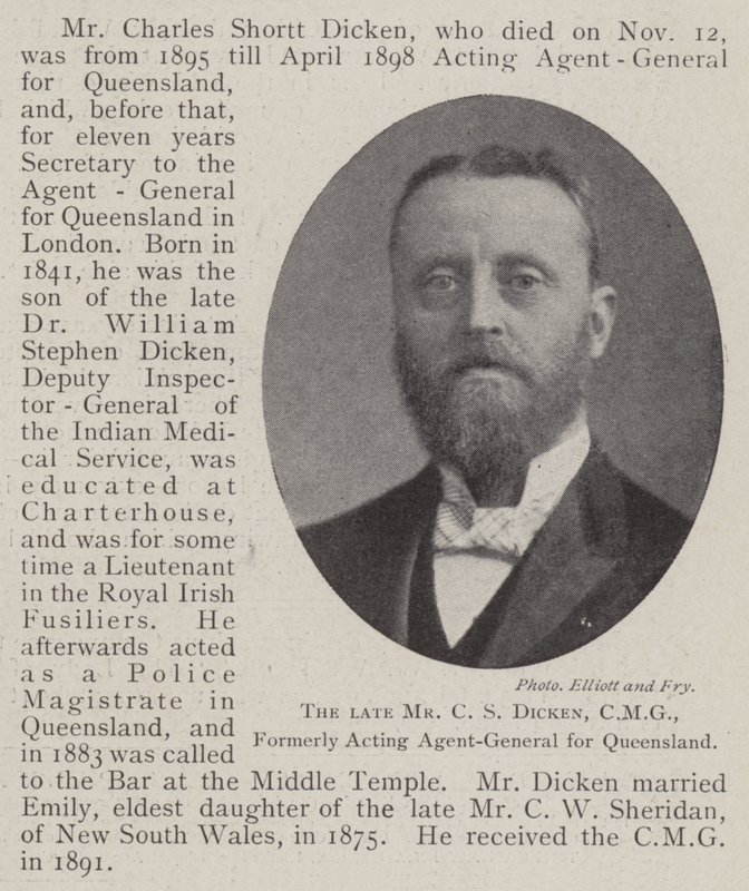 O falecido Sr. CS Dicken, CMG, ex-agente-geral em exercício para Queensland de English Photographer