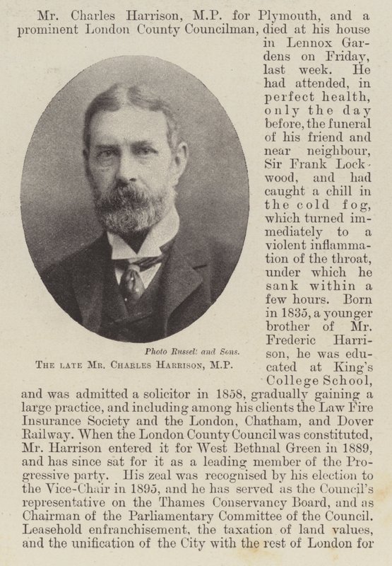 O falecido Sr. Charles Harrison, MP de English Photographer