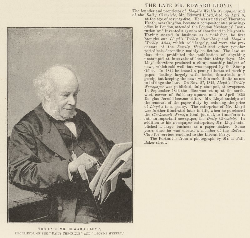 O falecido Sr. Edward Lloyd, proprietário do Daily Chronicle e do Lloyds Weekly de English Photographer