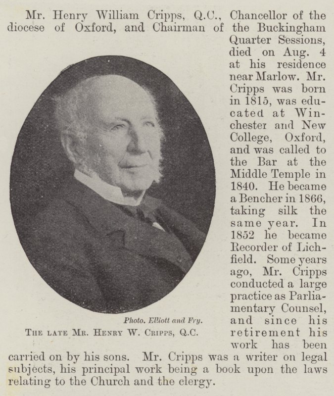 O falecido Sr. Henry W Cripps, QC de English Photographer