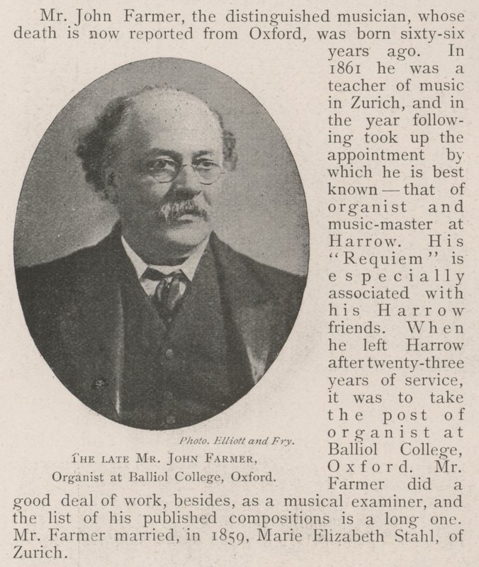 O falecido Sr. John Farmer, organista no Balliol College, Oxford de English Photographer