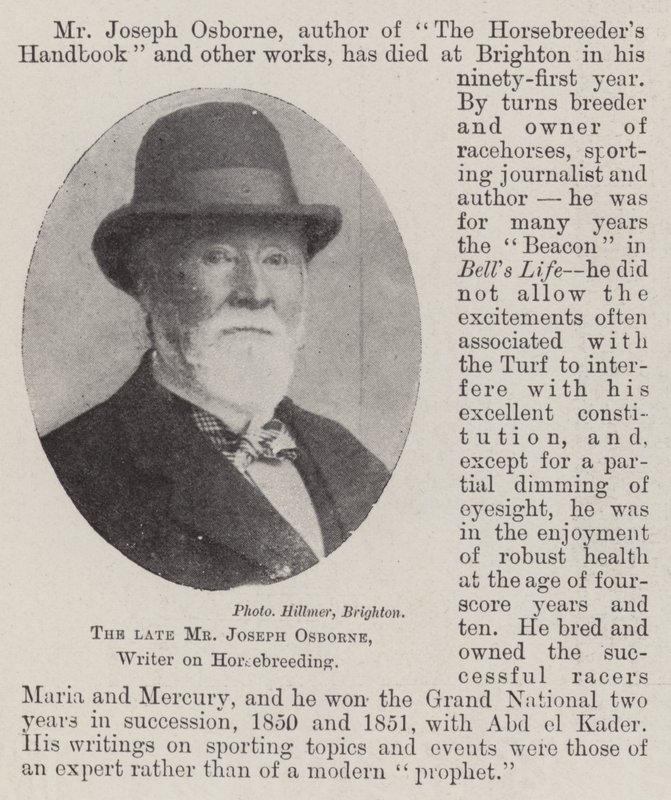 O falecido Sr. Joseph Osborne, escritor de criação de cavalos de English Photographer