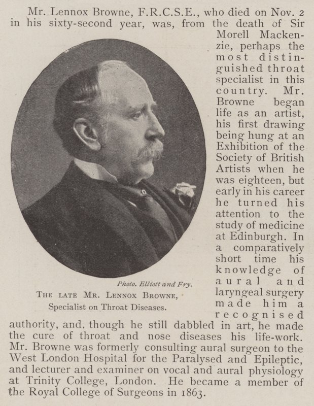 O falecido Sr. Lennox Browne, Especialista em Doenças da Garganta de English Photographer