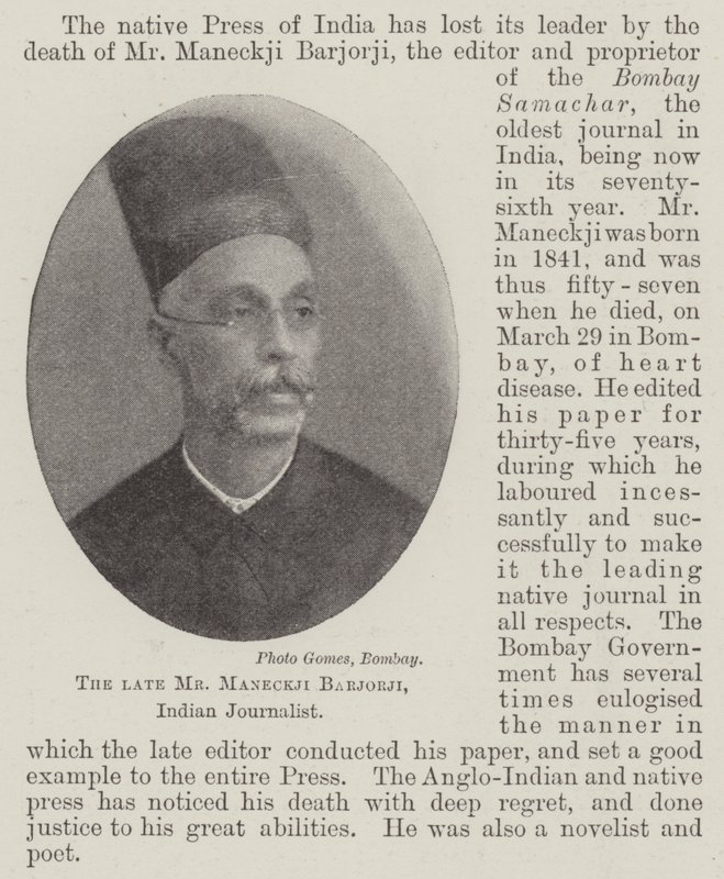 O falecido Sr. Maneckji Barjorji, jornalista indiano de English Photographer