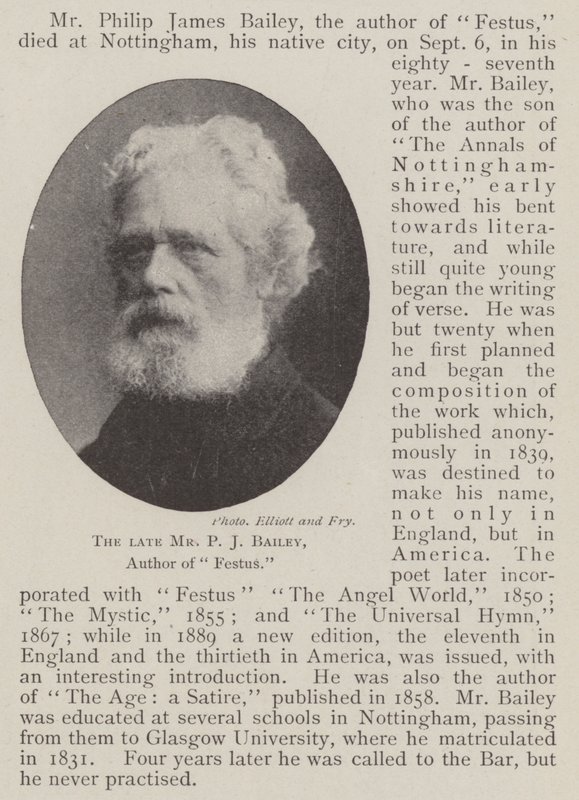 O falecido Sr. PJ Bailey, autor de Festus de English Photographer
