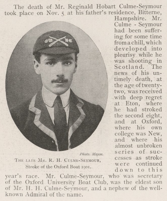 O falecido Sr. RH Culme-Seymour, curso do barco de Oxford 1901 de English Photographer
