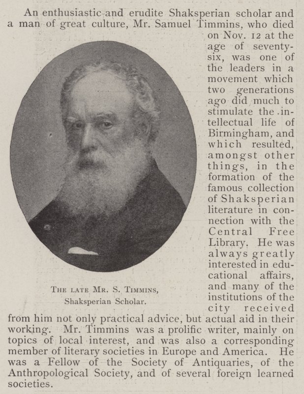 O falecido Sr. S Timmins, Acadêmico de Shakespeare de English Photographer