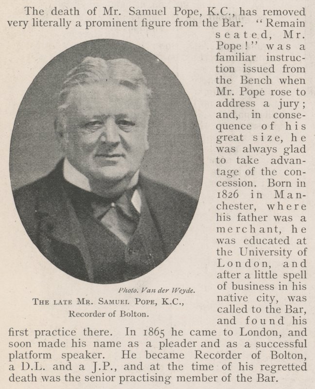 O falecido Sr. Samuel Pope, KC, Recorder of Bolton de English Photographer
