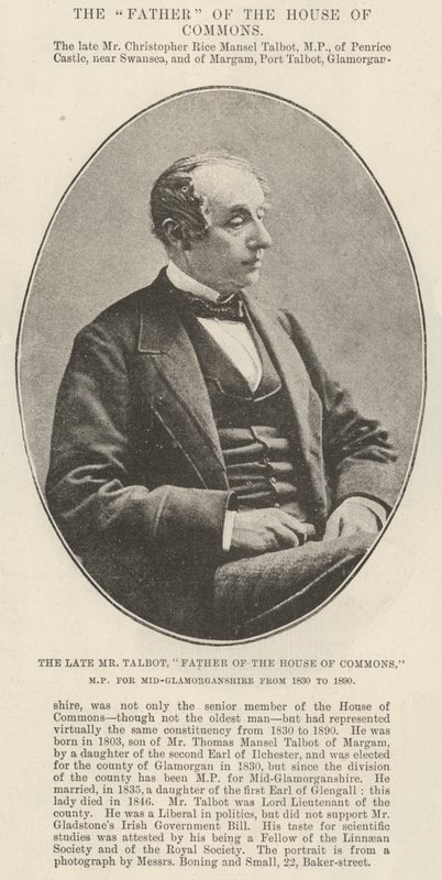 O falecido Sr. Talbot, pai da Câmara dos Comuns, MP de Mid-Glamorganshire de 1830 a 1890 de English Photographer