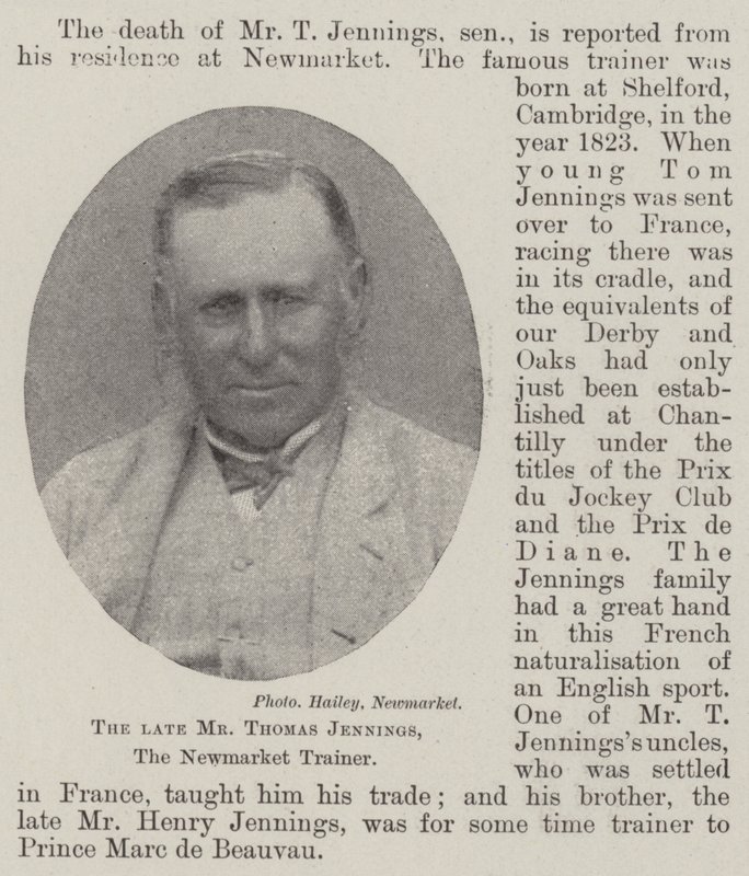 O falecido Sr. Thomas Jennings, o instrutor de Newmarket de English Photographer