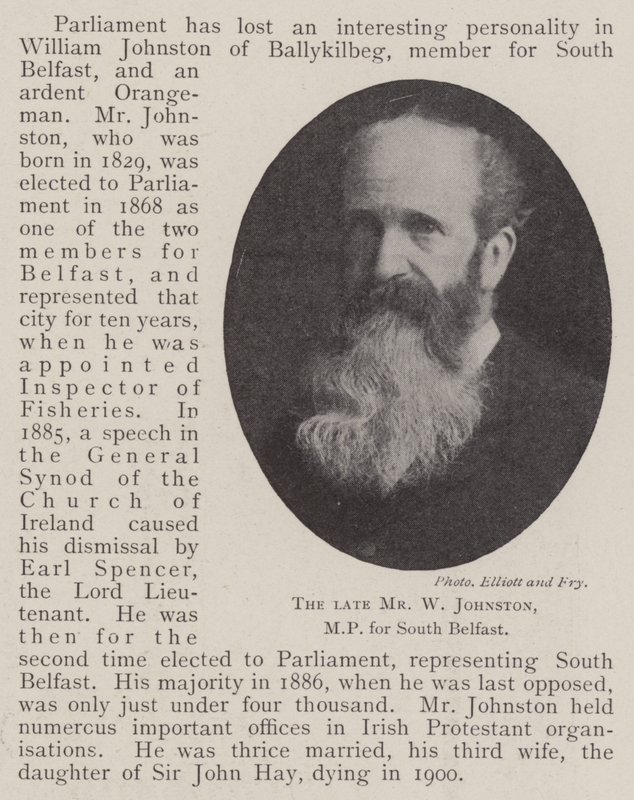 O falecido Sr. W Johnston, MP para South Belfast de English Photographer