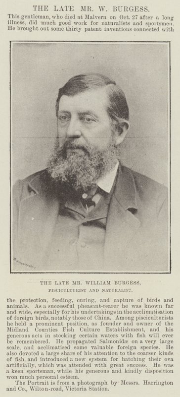 O falecido Sr. William Burgess, Pisciculturista e Naturalista de English Photographer