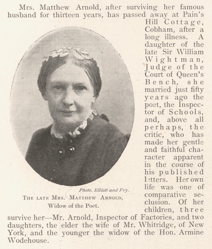 A falecida Sra. Matthew Arnold, viúva do poeta de English Photographer