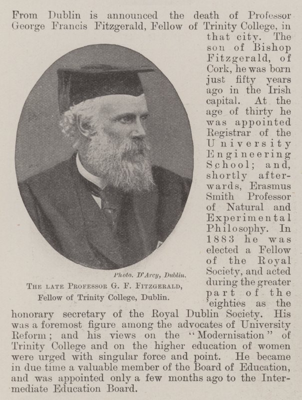 O falecido professor GF Fitzgerald, membro do Trinity College, em Dublin de English Photographer