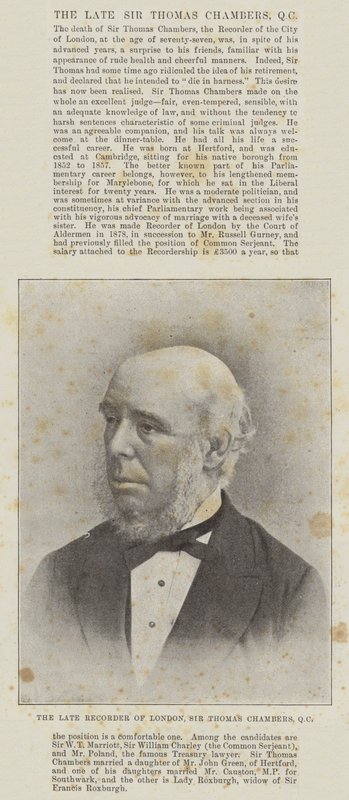 O falecido gravador de Londres, Sir Thomas Chambers, QC de English Photographer