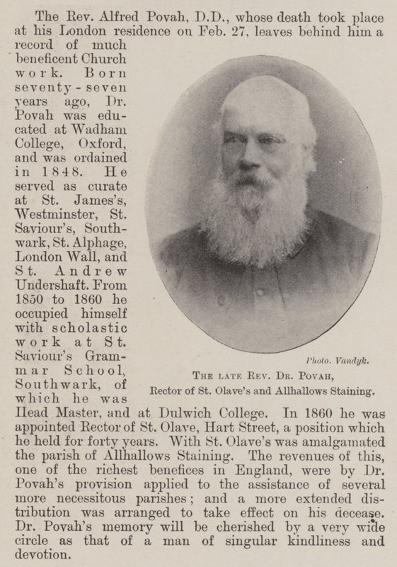 O falecido reverendo Dr. Povah, reitor de St. Olaves e Allhallows Staining de English Photographer