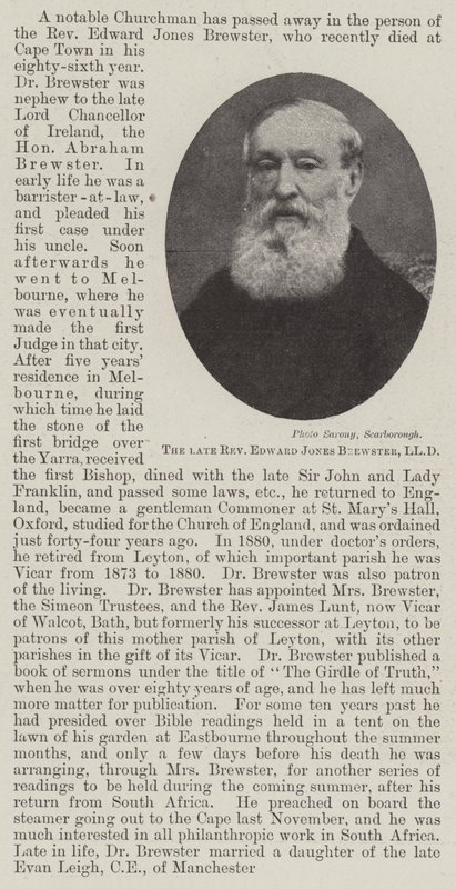 O falecido reverendo Edward Jones Brewster, LLD de English Photographer
