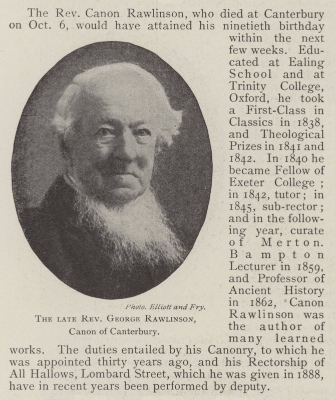 O falecido reverendo George Rawlinson, Canon de Canterbury de English Photographer