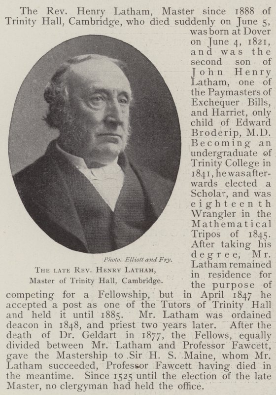 O falecido reverendo Henry Latham, mestre do Trinity Hall, em Cambridge de English Photographer
