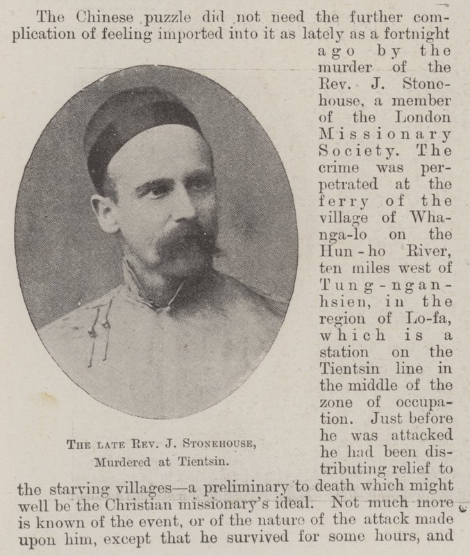 O falecido reverendo J Stonehouse, assassinado em Tientsin de English Photographer