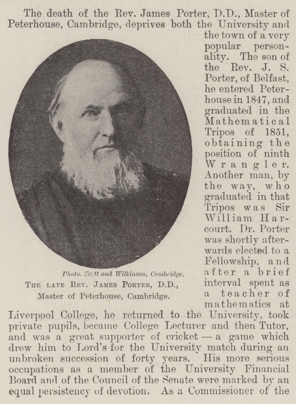 O falecido reverendo James Porter, DD, mestre de Peterhouse, Cambridge de English Photographer