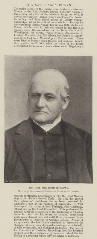O falecido Reverendo Richard Elwyn, Mestre da Escola Charterhouse e Cânone de Canterbury de English Photographer
