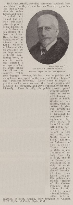 O falecido Sir Arthur Arnold, especialista eminente na questão da terra de English Photographer