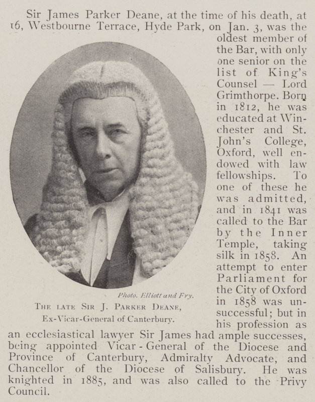 O falecido Sir J Parker Deane, ex-vigário-geral de Canterbury de English Photographer