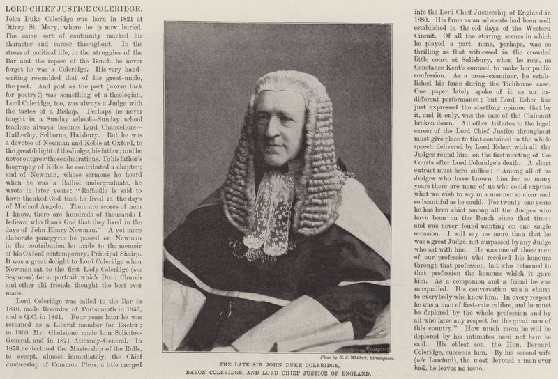 O falecido Sir John Duke Coleridge, o Barão Coleridge e o Lord Chief Justice da Inglaterra de English Photographer
