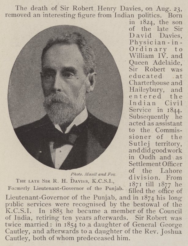 O falecido Sir RH Davies, KCSI, anteriormente tenente-general do Punjab de English Photographer