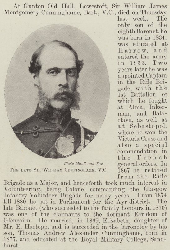 O falecido Sir William Cunninghame, VC de English Photographer