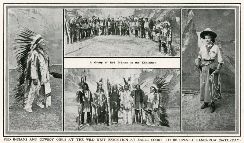 A inauguração da exposição Golden West em Earls Court: índios vermelhos e garotas cowboys de English Photographer