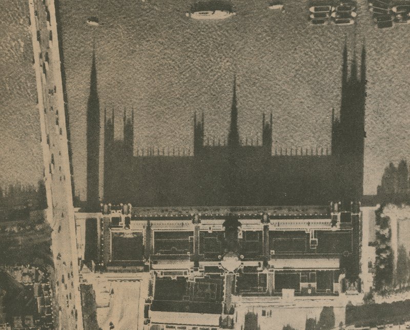 A sombra de Westminster; fotografia tirada de cima olhando para as casas do Parlamento de English Photographer