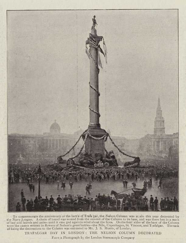 Trafalgar Day em Londres, a coluna de Nelson decorada de English Photographer