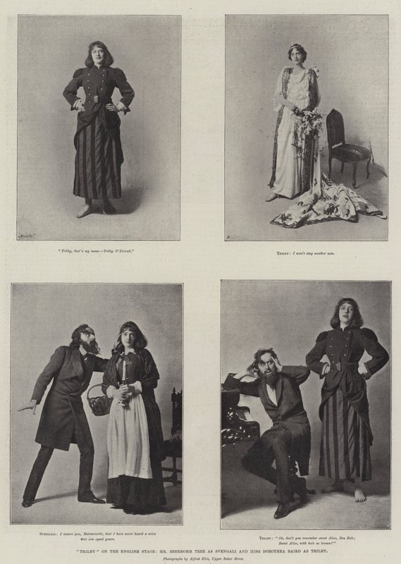 Trilby no palco inglês, Sr. Beerbohm Tree como Svengali e Miss Dorothea Baird como Trilby de English Photographer