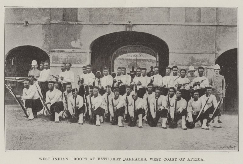 Tropas das Índias Ocidentais em Bathurst Barracks, na costa oeste da África de English Photographer
