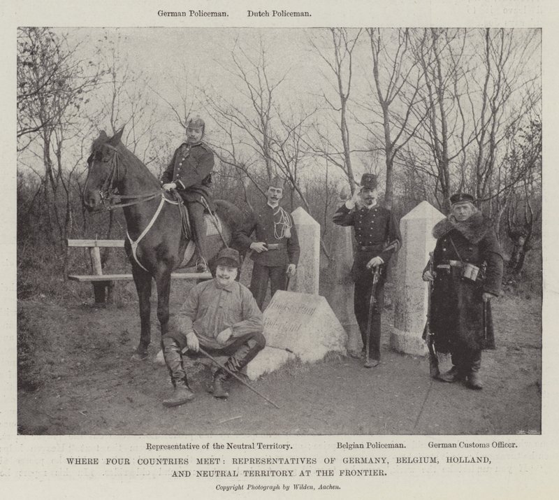 Onde Quatro Países se encontram, Representantes da Alemanha, Bélgica, Holanda e Território Neutro na Fronteira de English Photographer