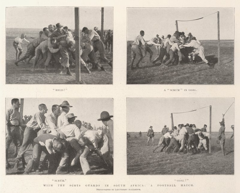 Com os guardas escoceses na África do Sul, um jogo de futebol de English Photographer