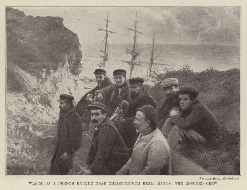 Naufrágio de uma barca francesa perto de Christchurch Head, Hants, a equipe resgatada de English Photographer