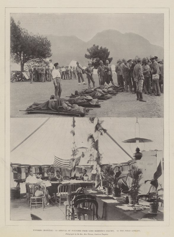 Hospital Wynberg, Chegada dos Feridos da Coluna Lord Roberts, a Biblioteca de Campo de English Photographer