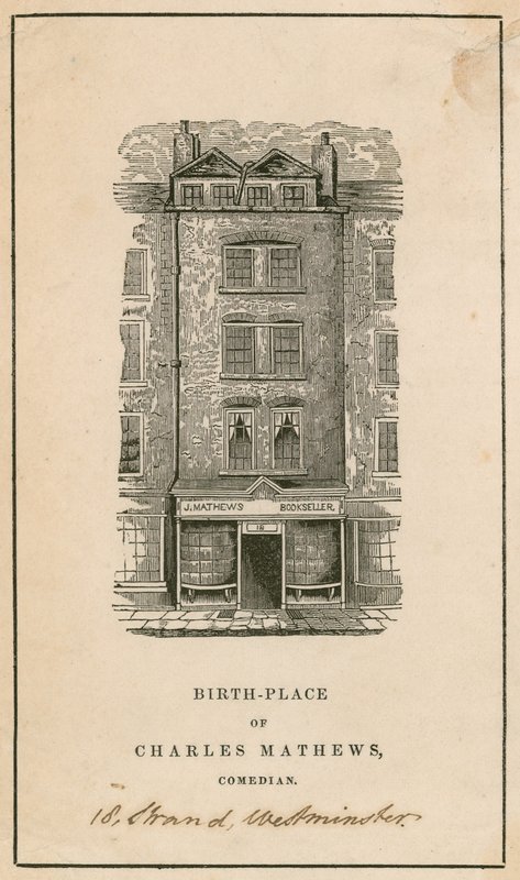 18 Strand, Westminster, Londres, local de nascimento de Charles Matthews, comediante de English School