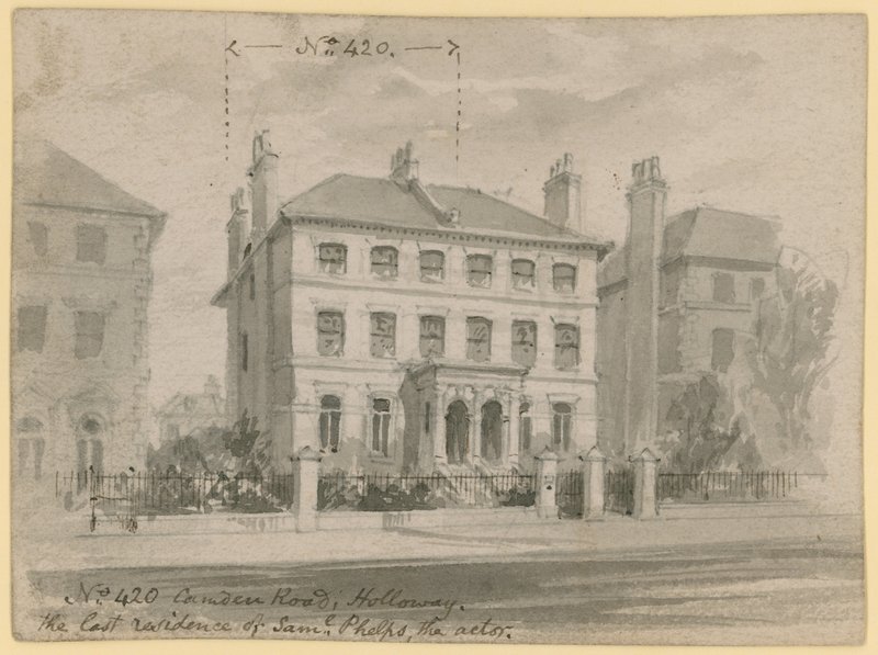 420 Camden Road, Holloway, a última residência de Samuel Phelps, o ator (wc no papel) de English School