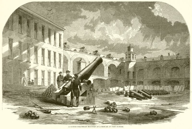 Uma Columbiad de 10 polegadas montada como um Morter em Fort Sumter de English School