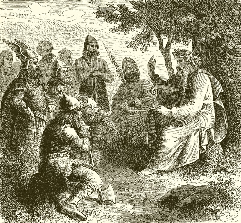 Um bardo cantando os feitos dos guerreiros Teuton de English School