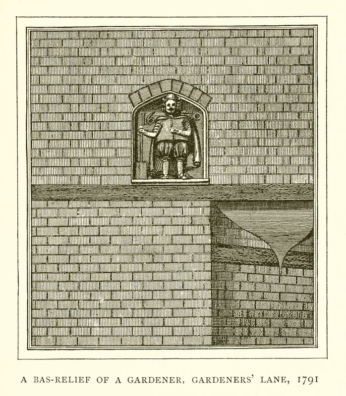 Um baixo-relevo de um jardineiro, Gardeners Lane, 1791 de English School