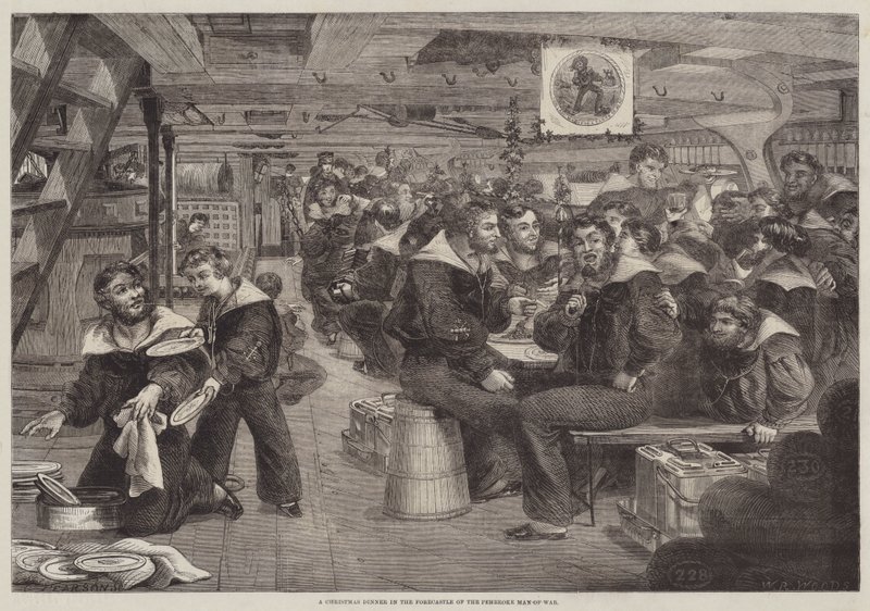 Um jantar de Natal na Previsão do Pembroke Man-of-War (gravura) de English School
