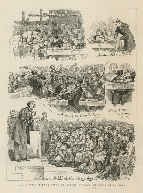 Um jantar de Natal dado por atores a crianças pobres em Lambeth de English School