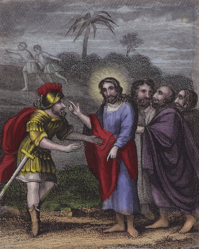 Um Courtier, através das regiões de Herodian conhecidas ... (gravura a cores) de English School