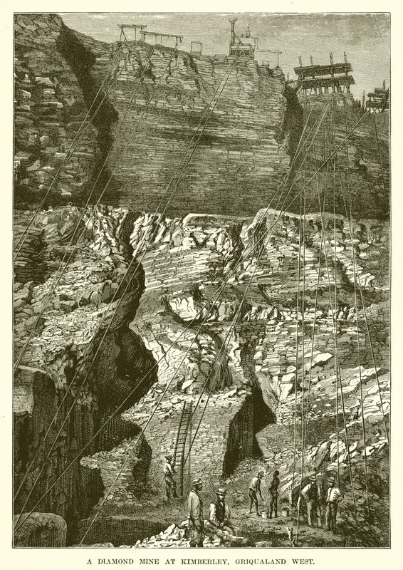Uma mina de diamantes em Kimberley, Griqualand West de English School