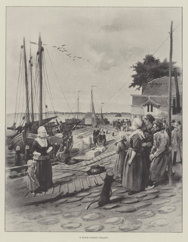 Uma vila de pesca holandesa (litho) de English School